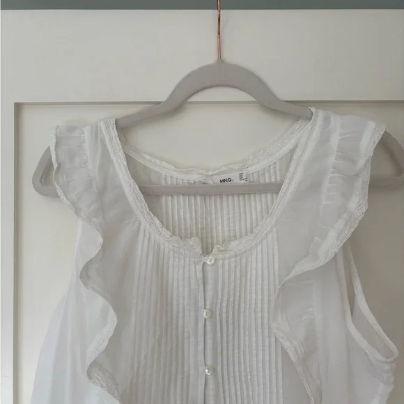 Mango White Ruffled Blouse Size 8 - Picture 6 of 7